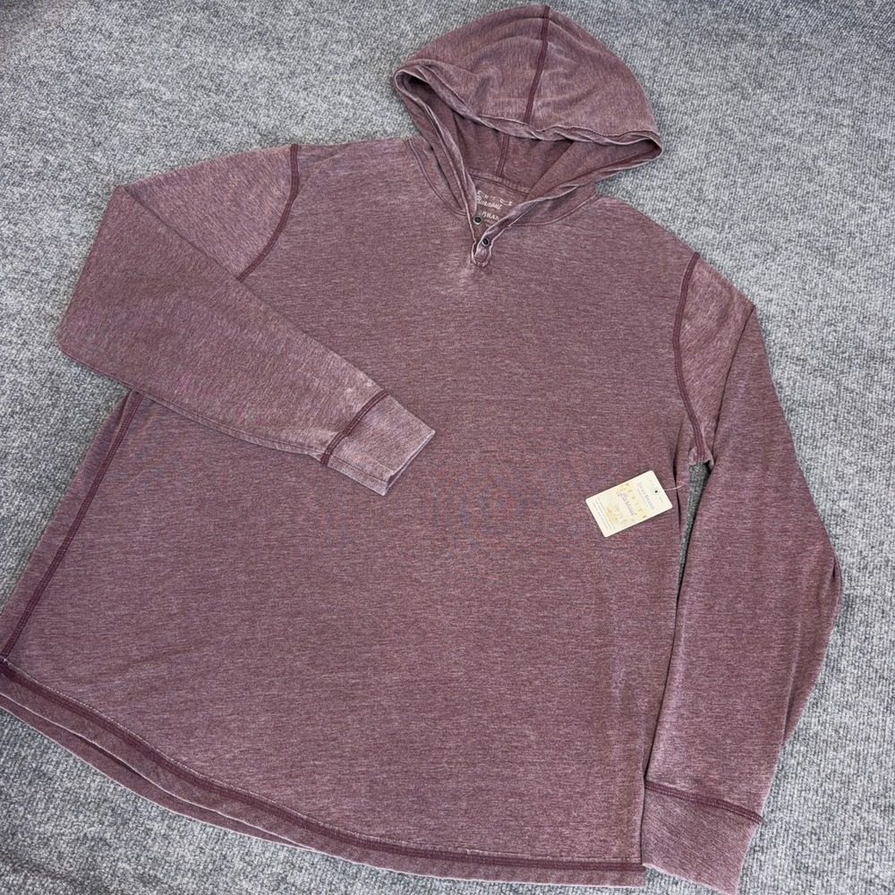 Lucky Brand Hoodie Men XL Red Purple Venice Burnout Henley Pullover Soft NEW